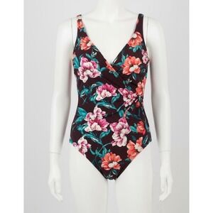 Embrace Your Curve Women One Piece Swimsuit Size 8 Tummy Control Floral Burgundy